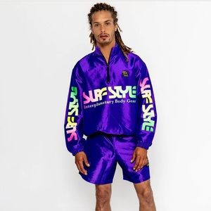 Surf Style purple Iridescent Interplanetary graphic windbreaker multicolored
